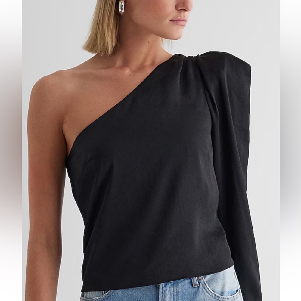 🛍️NWT Satin One Shoulder Puff Sleeve XL Top Black Color